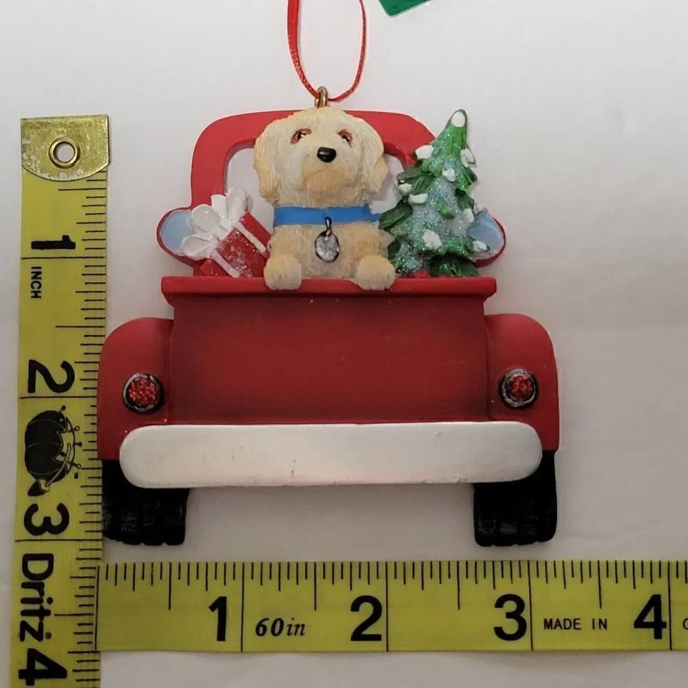 Kurt Adler Labradoodle Dog Christmas Ornament Red Truck Room to Personalize‎